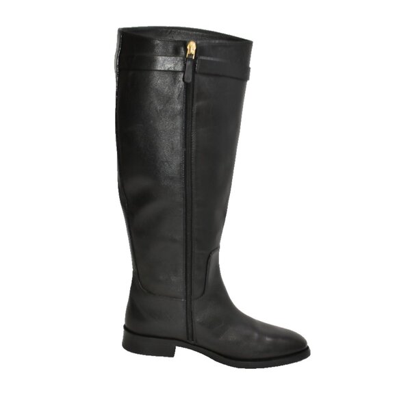 New! Tory Burch Everly Strap Riding Boots Black Leather Sz 8 W DD456A SN 139174 - Picture 4 of 6